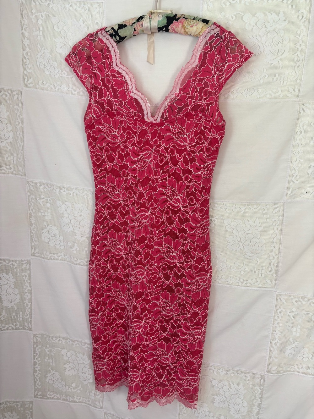 Y2K Pink Lace Textured Scallop Hem Coquette Femme Fairy Midi Dress Size S-M - Picture 10 of 16